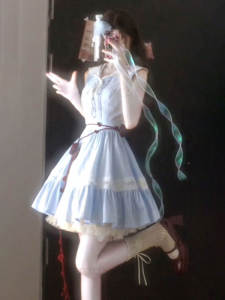 French Elegant Blue Striped Dress Slimming Short Waist Cinched Summer Fashionable Womens Dress Midi Skirt V Neck Sleeveless