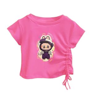 Baju Kaos Atasan Anak Perempuan Usia 1-7thn Lengan Pendek CroptopTali Serut Kerut Samping Labubu