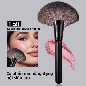 1 Cọ Trang Điểm Hình Quạt Mềm Cực Lớn - Cọ Má Hồng & Phấn Phủ Đa Năng Dành Cho Người Mới Bắt Đầu Tay Cầm Bằng Gỗ Sợi Nylon