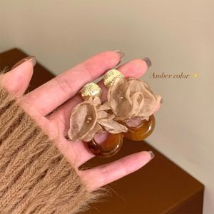 Elegant Tiger Eye Stone Earrings Womens Unique Design Flower Studs Versatile Retro Dangle Earrings Fashion Jewelry Accessories