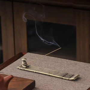 JULYHOT 1PC Vintage Bronze Small Incense Burners Ornaments Bamboo Raft Incense Base Incense Stick Holder Stand Tray Ash Catcher Plate