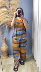 Setelan Piyama Wanita Rayon Premium Motif Grafis/Jersey Jumbo