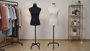 HALF BODY MANNEQUIN ADJUSTABLE BLACK & WHITE DISPLAY STAND FOR CLOTHING RETAIL