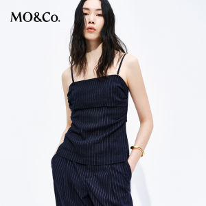MO&Co. | Summer New Arrival Blue Stripe Linen Blend Silky Strap Top