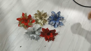 6Pcs Glitter Christmas Flowers Poinsettia Flowers Decorations Christmas Flowers for Christmas Tree