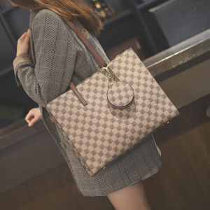 Trendy Large Capacity Womens Tote Bag Crossbody Shoulder Bag Fashionable Checkered PVC Handbag Korean Style Leisure Bag