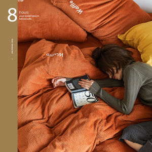 Accessible Luxury Waffle Milk Fiber Three Or Four Piece Suit Coral Fleece Double-Sided Velvet Winter Thicken Thermal Quilt Cover Bed Sheets Bedding