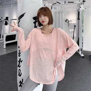 เสื้อวิ่งออกกำลังกายแบบหลวมๆ แห้งเร็ว แขนยาว สำหรับผู้หญิง ชุดโยคะ Pilates ใส่สบาย สวมใส่สบาย ฤดูใบไม้ผลิและฤดูร้อน