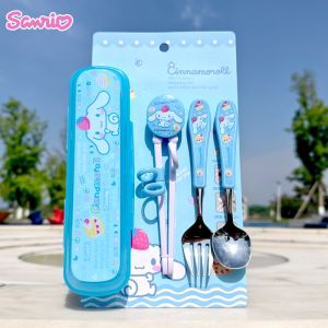 Kurumi Childrens Practice Spoon Fork Set Storage Box 2-10 Years Old Tableware 304 Stainless Steel Four-Piece Set Baby Feeding Supplies