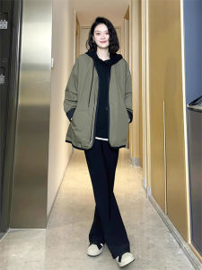 เสื้อแจ็คเก็ตผู้หญิงคอวี 2 ด้าน ทรงหลวม ซิป แฟชั่นฤดูใบไม้ร่วง/ฤดูหนาว ทรงยาวปานกลาง ทรงหลวม ทรงหลวม ทรงหลวม