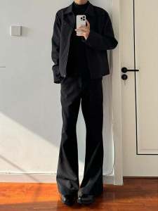 Black Mens Micro Flare Pants Drapey Cleanfit American Style Casual Versatile Straight Leg Trousers Autumn Season Long Pants