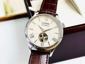 ĐỒNG HỒ NAM CHÍNH HÃNG Citizen NH9130-17A Automatic Open Heart White Dial Sapphire Black Leather For Men