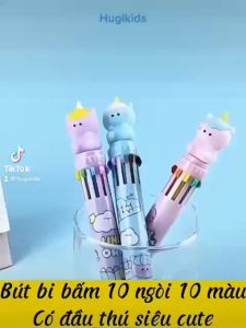 Bút bấm 10 ngòi khác màu đầu thú hoạt hình dễ thương (Nhiều mẫu cute)