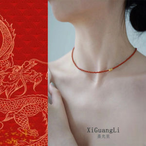 Original Design Natural South Red Orange Pendant Necklace Simple Artistic Year of Birth Lockbone Chain for Women Gift