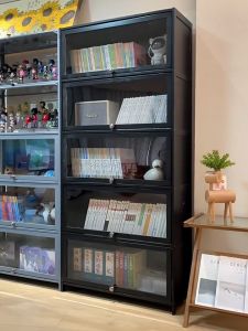 LACCOHUG Bamboo Display Cabinet Bookshelf 4/5 Layers Black Bookcase Almari Buku Household Large Capacity Storage