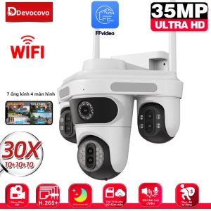 Camera IP Ngoài Trời 4K 35MP Giám Sát WiFi Với Bảy Ống Kính Bốn Màn Hình PTZ Zoom Quang Học 10X Camera Quan Sát An Ninh Chống Nước