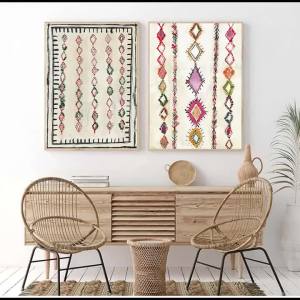 BILIBILI | Moroccan Rug Art Painting Boho Wall Pictures Abstract Neutral Eclectic Canvas Art Prints Home Bohemia Poster Wall Decor