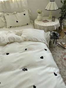 Elegant Camellia French Vintage Washed Ice Silk Four-Piece Set Tencel Bedding Sheets Coverlet Quilt Polyester Fabric Simple Style