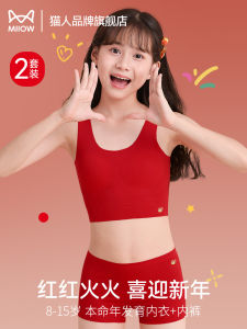 Red Zodiac Year Underwear Set for Girls 12 Years Old Cat Person Simple Style Moisture Wicking Single Layer Home Comfort Suit