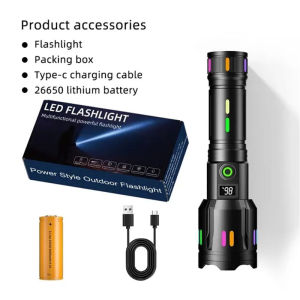 Portable High Bright LED Laser Flashlight Zoomable Search Spotlight with Smart Display Fluorescent Long Shot Outdoor Light