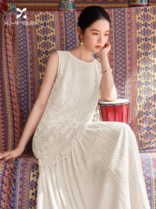 XIANGYING | Đầm A-Line Dễ Thương Mới Mùa Hè Không Tay Voan Trắng Giả Hai Mảnh