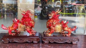 Đôi hỏa kỳ lân bằng đồng phong thủy vẽ màu decor trang trí cực đẹp DxRxC 24x10x27cm nặng 5kg/đôi