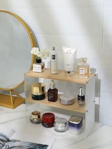 Kệ trong suốt đa năng Acrylic dày kết hợp với gỗ decor góc học tập làm việc | Kệ để bàn nhỏ xinh