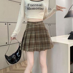 Váy Ngắn Chữ a Màu Xanh Len Xếp Ly Cạp Cao Cho Nữ Mùa Xuân Thu Phong Cách Mới Váy Ngắn Chữ a Cỡ Lớn