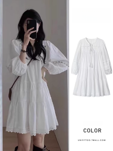 White Long Sleeve Dress Womens Fashion Autumn 2025 New Short Skirt Ethnic Style Travel Grassland Northwest Holiday Style