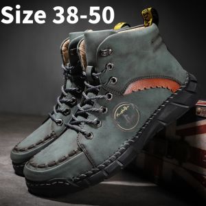 FECHENG รองเท้าบูทหนังรองเท้าลำลองผู้ชายสำหรับผู้ชายรองเท้าบูท Martin ไซส์ใหญ่พิเศษ48 49 50สีดำสีเขียวรองเท้าบูทระดับข้อสีน้ำตาล