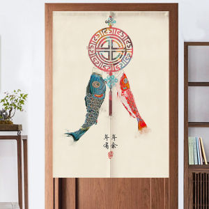 ผ้าม่านประตูสไตล์จีน ผ้าฝ้ายลินิน ไม่ต้องเจาะ วัสดุอื่นๆ สำหรับห้องนอน ห้องครัว ห้องนั่งเล่น ผ้าม่านกั้นพื้นที่ ไม่มีรู