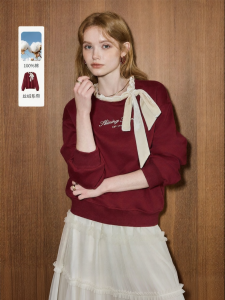 KUHNMARVIN | Áo Sweater DIY Đai Rút Dây Velvet Phong Cảm Giáng Sinh Mới 100% Cotton Nữ