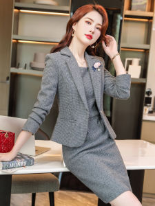 Womens Woolen Suit Jacket Spring Autumn Professional Dress Two-Piece Set Small Fragrance Style Skirt Workwear Fashionable