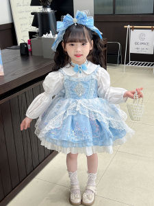 Princess Elsa Birthday Dress Childrens Puffy Skirt Little Girls Lolita Dress Spring Autumn New Style Pure Color Long Sleeve