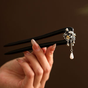 Double-Sided Design Black Ebony Wooden U-Shaped Hairpin: New Chinese Style Hanfu Accessories