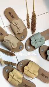 AUREL 3LOOK Sandal Wanita Kokop Slide Sandal Flat Teplek Motif Pita Flat Color Series