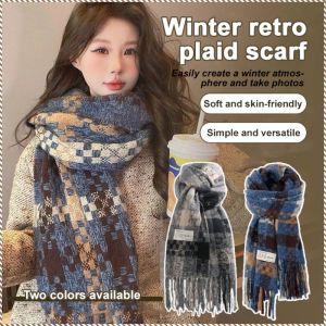 ฤดูใบไม้ร่วงและฤดูหนาว ให้อบอุ่น อุปกรณ์พยุงคอ ถัก ผ้าพันคอ ย้อนยุค ผ้าพันคอลายสก๊อต
