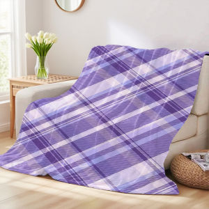 Beast Kingdom | Lilac Plaid Four Season Flannel Blanket Soft Plush Skin Friendly Sofa Blanket A Great Gift Item