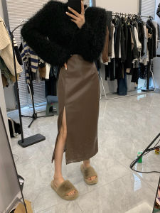 กระโปรงทรงเอเอวสูง ทรงเข้ารูป ทรงเข้ารูป สำหรับผู้หญิง ฤดูใบไม้ผลิและฤดูใบไม้ร่วง 2025 กระโปรงหนัง PU ยาวปานกลาง กระโปรงทรงเอ