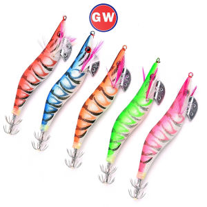 1pcs Hard Shrimp Fishing Lure For Squid Hook/Jigs 2.0#/2.5#/3.0# Cuttlefish Sea Bass 3D Eyes Hard Luminous Wood Baits
