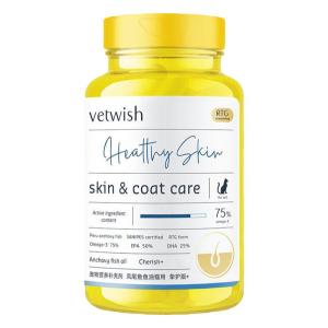 Vetwish Omega-3 น้ำมันปลา 100 เม็ด สำหรับสุนัขและแมว บำรุงผิวและขน บำรุงผิวและขน วิตามินอี น้ำมันปลา 100 เม็ด