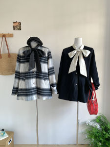 Áo Khoác Len Lông Cừu Dài Vừa Phải Kiểu Pháp Cho Nữ Có Nơ Bướm Thanh Lịch Áo Khoác Ngoài Mùa Thu Áo Khoác Ngoài Bằng Vải Cotton