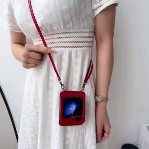 szhaiyu | Crossbody Leather Card Holder Wallet Case for Samsung Galaxy Z Flip 8 7 6 5 4 Flip8 Finger Ring Lanyard Pocket Cover Purse