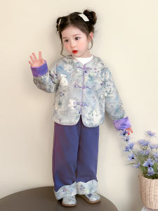 New Chinese Style Childrens Outfit 2025 Spring Autumn Kindergarten Girl Performance Hanfu Two-Piece Set Fashionable Cotton