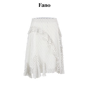 Fano | Chân Váy Mid-Length Họa Tiết Chấm Bi Viền Xòe Phong Cách Vintage