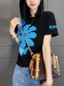 Fashionable Floral Print Short Sleeve T-Shirt Womens Summer New Design Cotton Blend Comfortable Versatile Korean Style Top