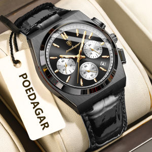POEDAGAR Luxury Classic Mens Watch Waterproof Luminous Chronograph Date Quartz Man Clock Fashion Sports Leather Watches For Men