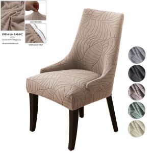 1PC Leaves Jacquard Chair Cover Solid Color Elastic Dining Chair Slipcover Stretch High Back Armchair Case Home Decor