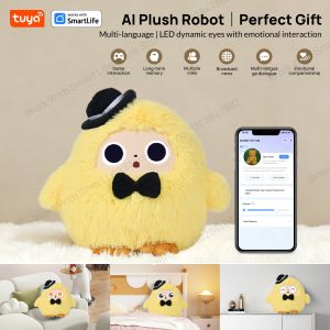 Cute Yoyo: AI Plush Robot Smart Interactive Toy w/LED Eyes&Voice Control USB Rechargeable Companion for Kids Gifts/Smart Home