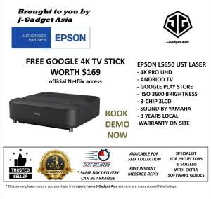 Epson EpiqVision Ultra LS800 Ultra Short Throw c/w Free Google TV 4K Stick worth $169 3-Chip 3LCD Smart Streaming Laser Projector 4000 Lumens 4K PRO-UHD HDR 150" Android TV 2.1ch Yamaha Built-in Speakers - Black (3 Years Local On Site Warranty)